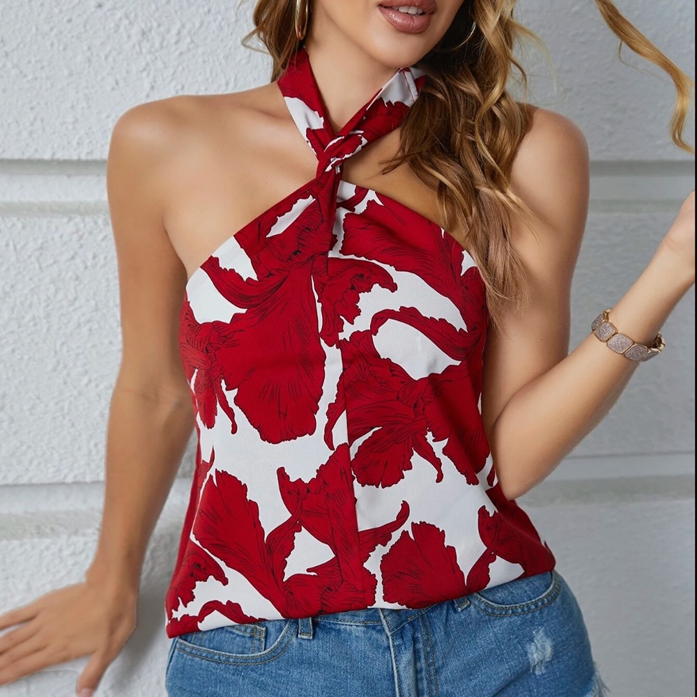 Boho Floral Print Halter Tank Top - Picture 4 of 6